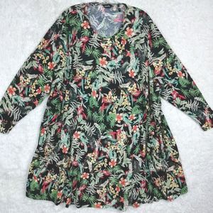 Label‎ Be Womens Dress Tunic Black Floral Tropical Pockets Pullover Plus 26
